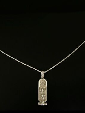Vintage BOMA Egyptian Cartouche Pendant Necklace - 925 Italy Sterling Silver